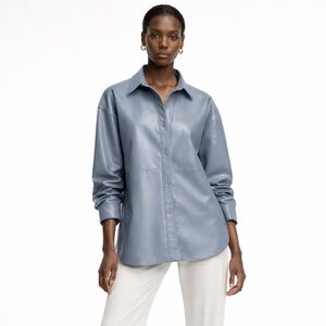 Babaton Pelli Faux Leather Oversized Shirt Jacket | Gorgeous Blue | Size XXS